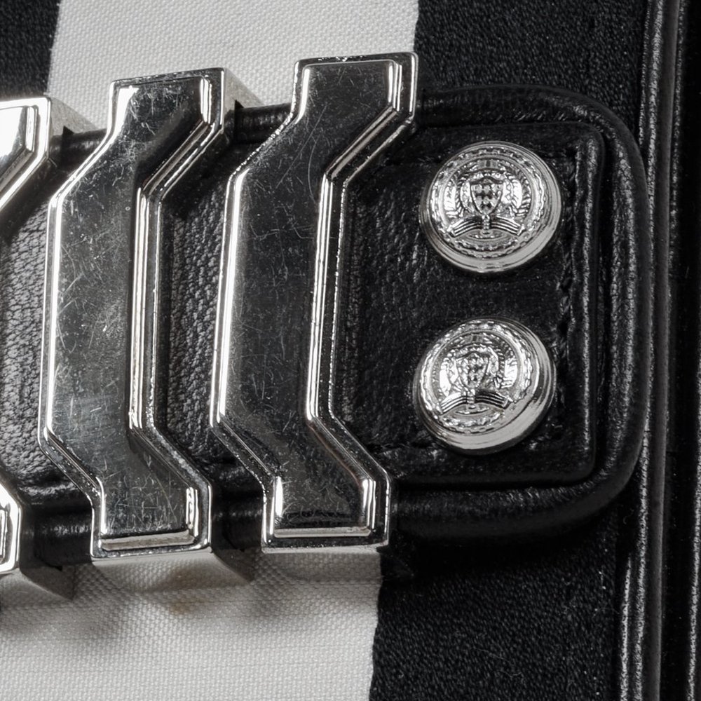 Balmain Black White Stripe Clutch Silver Tone Hardware - Picture 6 of 10